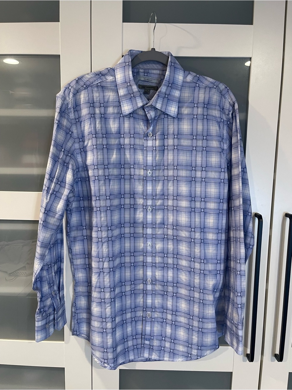 Johnston & Murphy Men's Light Blue Plaid Button-Down Shirt